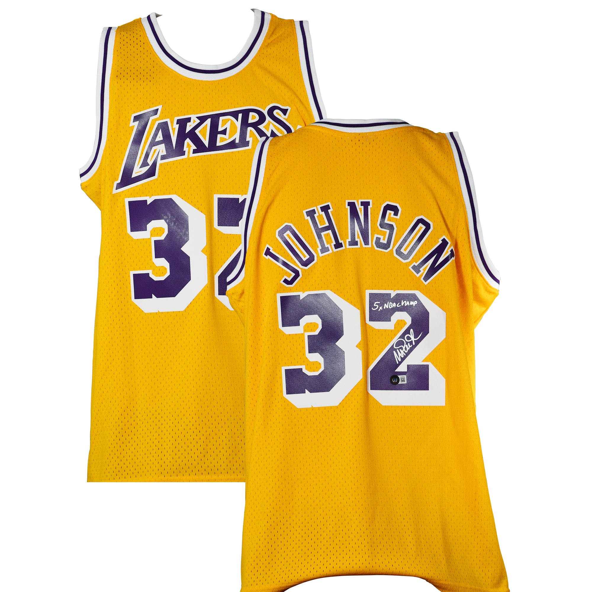 Magic Johnson Signed Lakers Mitchell & Ness Authentic Jersey Inscribed "5x NBA Champ"