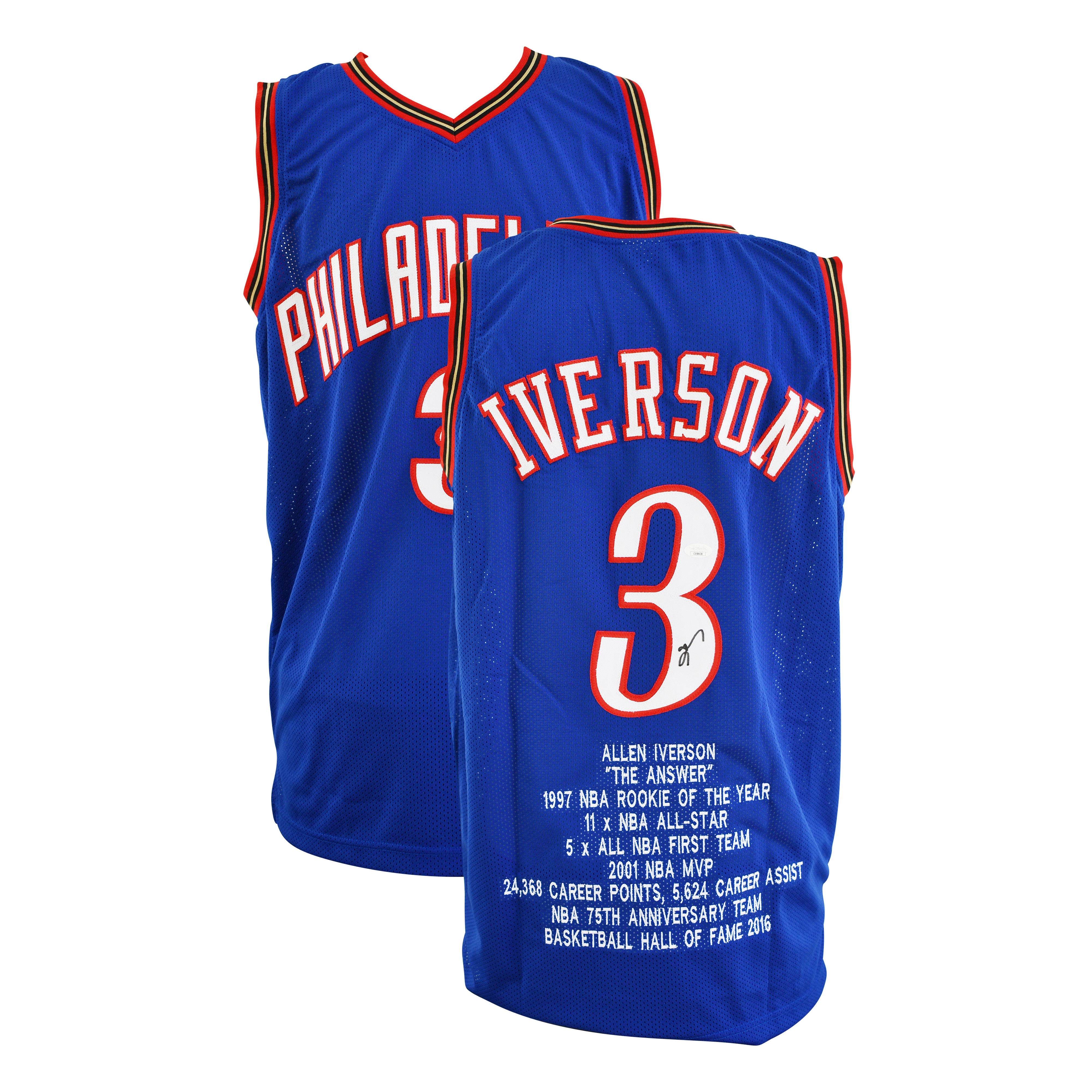 Allen Iverson Signed Philadelphia 76ers Career Highlight Stat Jersey